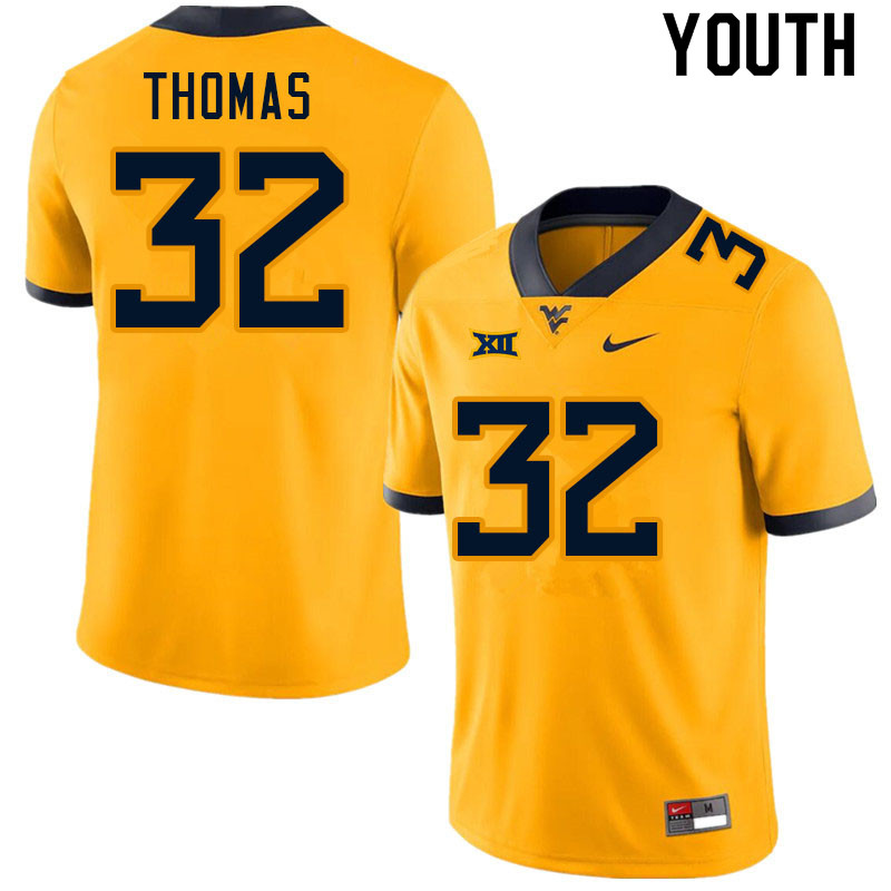 Youth #32 James Thomas West Virginia Mountaineers College Football Jerseys Sale-Gold